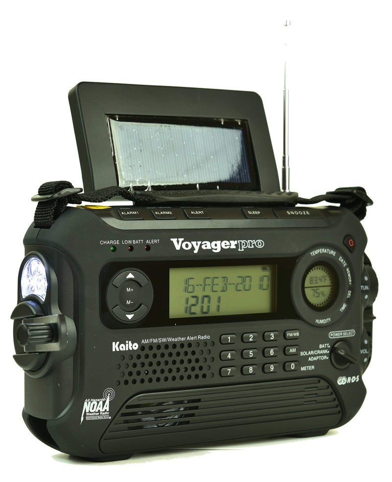 Kaito راديو كايتو KA600L للطوارئ 5 طرق يعمل بالطاقة AM/FM/SW NOAA مع تنبيه الطقس، يعمل بالطاقة الشمسية، ومولد دينامو، ومصباح يدوي ومصباح قراءة، راديو رقمي مع لوحة شمسية (أسود) - Image 2
